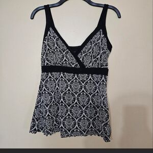 INC Mesh Babydoll Top Black White Pattern Sheer Empire Waist Size Small